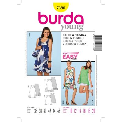 Wzór Burda 7390 - Sukienka i Tunika Wzór Burda 7390 - Sukienka i Tunika
