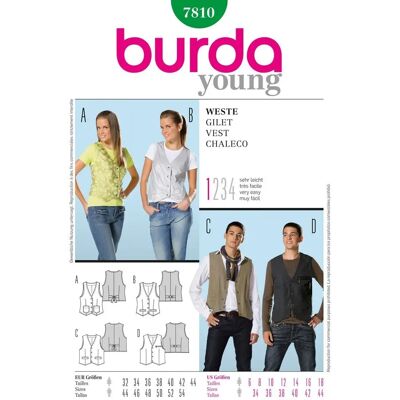 Burda Modell 7810 Weste Muster Herren Damen - Weste Muster Burda Modell 7810 Weste Muster Herren Damen - Weste Muster