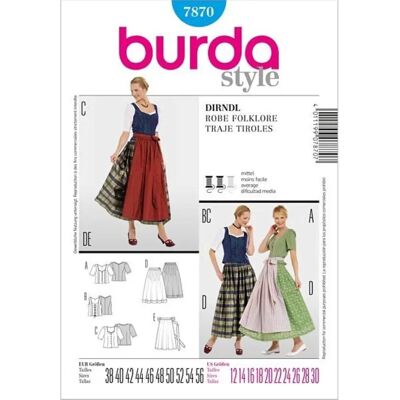 Burda Schnitt 7870 - Traditionelles Kostüm Schnittmuster Burda Schnitt 7870 - Traditionelles Kostüm Schnittmuster