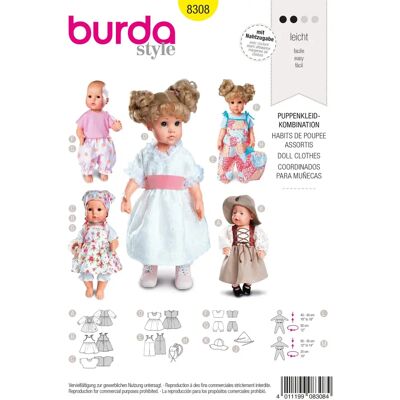 Wzór Burda 8308 na ubrania dla lalek - Produkcja zabawek Wzór Burda 8308 na ubrania dla lalek - Produkcja zabawek