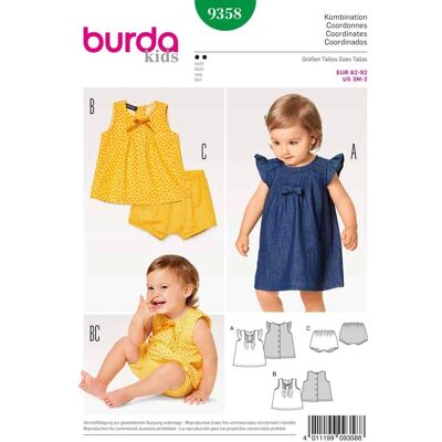 Patron de couture Burda 9358 pour bébé - Robes, Shorts, Hauts Patron de couture Burda 9358 pour bébé - Robes, Shorts, Hauts