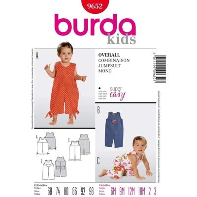 Modèle Burda 9652 Pour bébé - Patron pour barboteuses - Publicité Modèle Burda 9652 Pour bébé - Patron pour barboteuses - Publicité