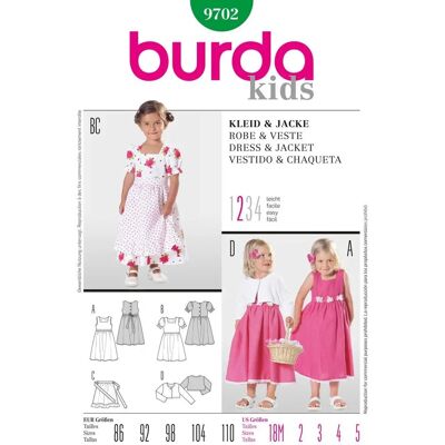Burda 9702 Kinder Landhauslook Kleid & Jacke Schnittmuster Burda 9702 Kinder Landhauslook Kleid & Jacke Schnittmuster