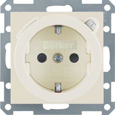 Berker 47088982 Prise Schuko blanche avec disjoncteur FI - Publicité Berker 47088982 Prise Schuko blanche avec disjoncteur FI - Publicité
