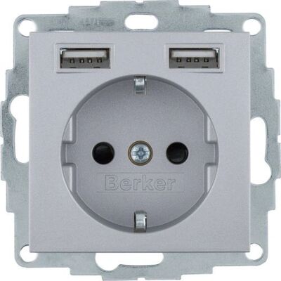 Prise USB Schuko Berker 48031404 aluminium - Publicité Prise USB Schuko Berker 48031404 aluminium - Publicité