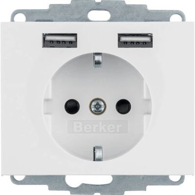 Berker 48037009 Steckdose - USB & Schuko, Weiß Berker 48037009 Steckdose - USB & Schuko, Weiß