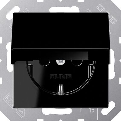Jung A1520BFKLSW Enchufe de Pared - A prueba de golpes, IP44, Negro Jung A1520BFKLSW Enchufe de Pared - A prueba de golpes, IP44, Negro