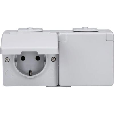 Jung Modell 622WW Grau 2-Gang IP44 Wandsteckdose Jung Modell 622WW Grau 2-Gang IP44 Wandsteckdose