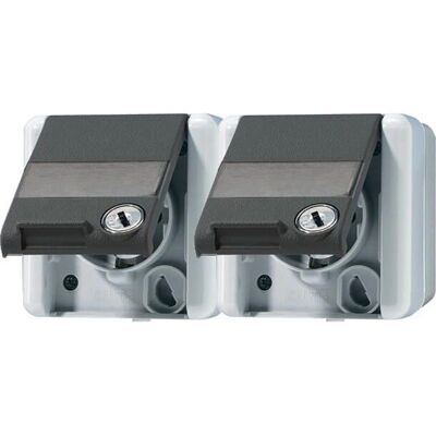 Enchufe Jung 2 vías gris brillante - Montaje en pared IP44 Enchufe Jung 2 vías gris brillante - Montaje en pared IP44