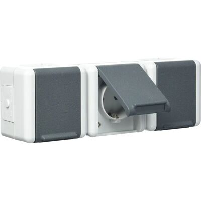 Jung 8230W - Prise 3 Moduli, IP44, Gris Brillant - Publicité Jung 8230W - Prise 3 Moduli, IP44, Gris Brillant - Publicité