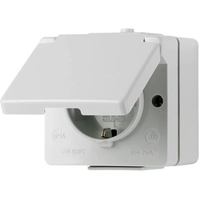 Jung 620 WX Wandsteckdose - IP44 16A-250V, Schlossbar, Glänzend Jung 620 WX Wandsteckdose - IP44 16A-250V, Schlossbar, Glänzend