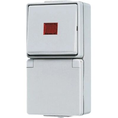 JUNG Modelo 676KOW - Enchufe de pared gris IP44 con interruptor JUNG Modelo 676KOW - Enchufe de pared gris IP44 con interruptor