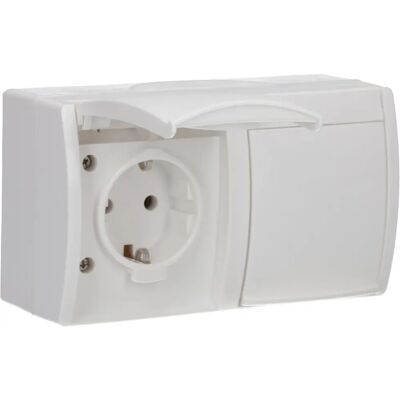 Busch-Jaeger 2-Gang IP44 Surface-Mounted Power Outlet - White Busch-Jaeger 2-Gang IP44 Surface-Mounted Power Outlet - White