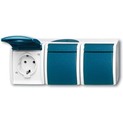 Busch-Jaeger 2300/3 EW-53 Steckdose - IP44, 3-fach, Grau/Blau-Grün, Aufputz Busch-Jaeger 2300/3 EW-53 Steckdose - IP44, 3-fach, Grau/Blau-Grün, Aufputz