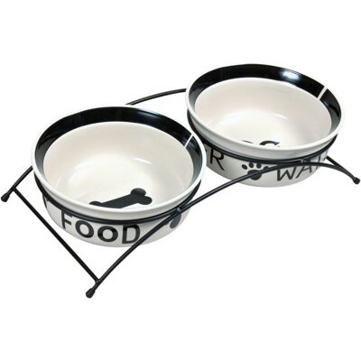 Trixie Ciotola Cane/Gatto - Set in ceramica/metallo con supporto Trixie Ciotola Cane/Gatto - Set in ceramica/metallo con supporto