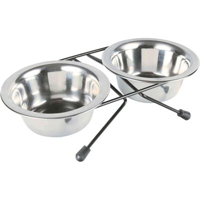 Trixie Eat on Feet Stainless Steel Double Bowls - Pet Feeding Dish Trixie Eat on Feet Stainless Steel Double Bowls - Pet Feeding Dish