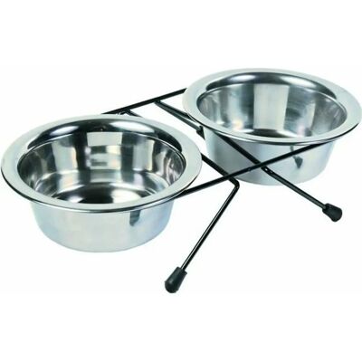 Trixie Edelstahl Doppel-Hunde-Futterspender - Schwarz/Silber Trixie Edelstahl Doppel-Hunde-Futterspender - Schwarz/Silber