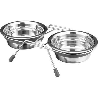 Trixie Stainless Steel Pet Feeding Dish - Double 250 ml, Non-slip, Dishwasher Safe Trixie Stainless Steel Pet Feeding Dish - Double 250 ml, Non-slip, Dishwasher Safe