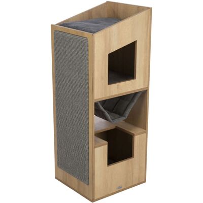 TRIXIE Cat Tower Brown/Grey - Elegant geometric design - Large scratching surfaces - Cozy hideouts - Top bed - Cat house TRIXIE Cat Tower Brown/Grey - Elegant geometric design - Large scratching surfaces - Cozy hideouts - Top bed - Cat house