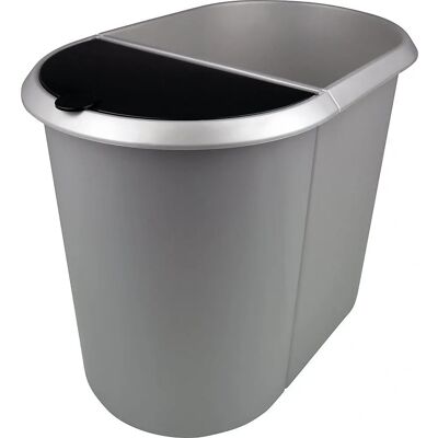 Helit Duo Abfalleimer - 29L - Oval - Silber, Schwarz Helit Duo Abfalleimer - 29L - Oval - Silber, Schwarz