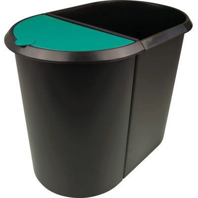 Helit Duo System Papierkorb - Oval, Schwarz-Grün, 29L Helit Duo System Papierkorb - Oval, Schwarz-Grün, 29L