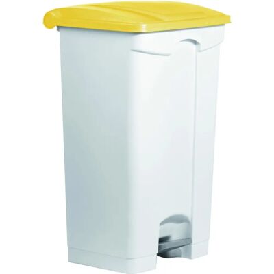 Bidone della spazzatura con pedale helit - 90L bianco con coperchio giallo Bidone della spazzatura con pedale helit - 90L bianco con coperchio giallo
