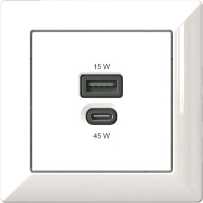 EHMANN Kombi T65.01 - Wandcontactdoos met USB-A 15W en USB-C PD 45W EHMANN Kombi T65.01 - Wandcontactdoos met USB-A 15W en USB-C PD 45W