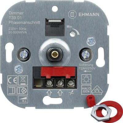 Ehmann 3900x0100 Regulador Empotrado, 20-500W, para bombillas incandescentes y halógenas Ehmann 3900x0100 Regulador Empotrado, 20-500W, para bombillas incandescentes y halógenas