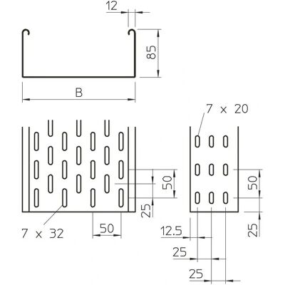 OBO Bettermann MKS 820 FS Stahl Kabelrinne - Belüftungslöcher OBO Bettermann MKS 820 FS Stahl Kabelrinne - Belüftungslöcher