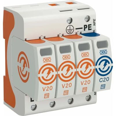 OBO Bettermann Überspannungsableiter V20 3+NPE-280 - Überspannungsschutz, 230V, 20kA, IP20 OBO Bettermann Überspannungsableiter V20 3+NPE-280 - Überspannungsschutz, 230V, 20kA, IP20