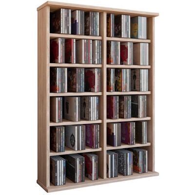 Étagère CD/DVD VCM Sonoma - 10 étagères ajustables - 92x60x18cm - Publicité Étagère CD/DVD VCM Sonoma - 10 étagères ajustables - 92x60x18cm - Publicité