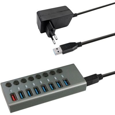 Maxtrack 8 Port USB 3.0 Hub - Silver-Grey - USB Hub - 8 Ports - USB 3.0 - Dockingstation Maxtrack 8 Port USB 3.0 Hub - Silver-Grey - USB Hub - 8 Ports - USB 3.0 - Dockingstation