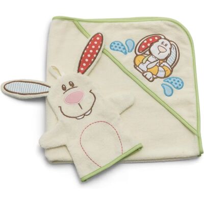 Asciugamano con Cappuccio per Neonato con Coniglio Tilli e Guanto - Set Regalo Asciugamano con Cappuccio per Neonato con Coniglio Tilli e Guanto - Set Regalo
