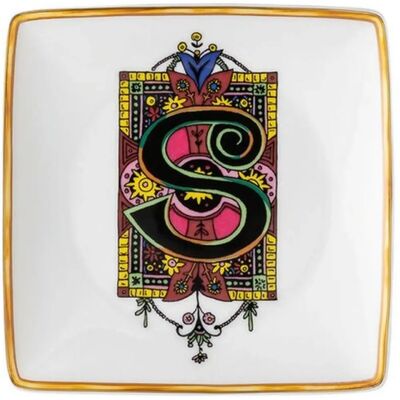 Versace Holiday Alphabet S kvadratisk porselensskål - 12cm Versace Holiday Alphabet S kvadratisk porselensskål - 12cm