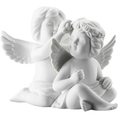 Paire d'anges Rosenthal - Figurines en porcelaine mate blanche avec couronnes de fleurs - Publicité Paire d'anges Rosenthal - Figurines en porcelaine mate blanche avec couronnes de fleurs - Publicité