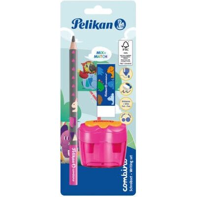 Pelikan 821612 Pink Farbbleistift-Set - Schreiblernbleistift Radierer Anspitzer 3er Set Pelikan 821612 Pink Farbbleistift-Set - Schreiblernbleistift Radierer Anspitzer 3er Set