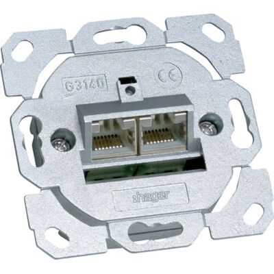 Hager G3140 Netzwerkauslass - 2 x RJ45, Cat6A, IP20 Hager G3140 Netzwerkauslass - 2 x RJ45, Cat6A, IP20