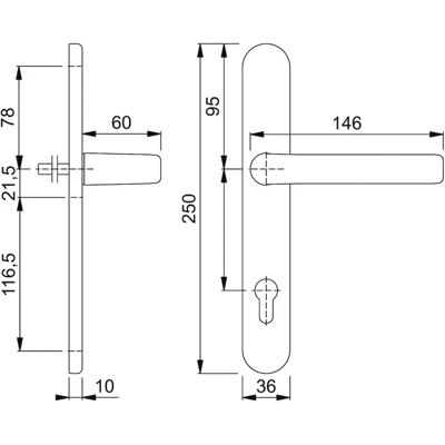 Hoppe Halbgarnitur für Innentüren - Aluminium, 92mm Hoppe Halbgarnitur für Innentüren - Aluminium, 92mm