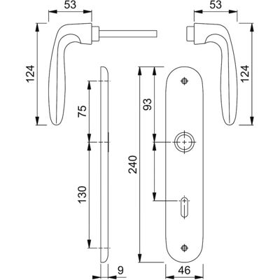 Hoppe Verona Türgriff-Set - Langschild, 72mm, Aluminium - Innentür Hoppe Verona Türgriff-Set - Langschild, 72mm, Aluminium - Innentür