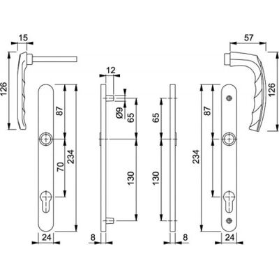 Ensemble de porte en acier inoxydable Hoppe Atlanta - Projection 195mm - Serrure C.7 - Finition Inox F9 Ensemble de porte en acier inoxydable Hoppe Atlanta - Projection 195mm - Serrure C.7 - Finition Inox F9