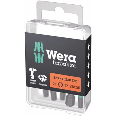 Bits Wera T25 Impact - 50mm, Lot de 5 - Publicité Bits Wera T25 Impact - 50mm, Lot de 5 - Publicité