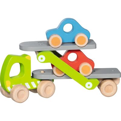 Goki Jouet Transporteur de Voitures en Bois - 2 Véhicules - 28/44x8x17.5cm - Publicité Goki Jouet Transporteur de Voitures en Bois - 2 Véhicules - 28/44x8x17.5cm - Publicité