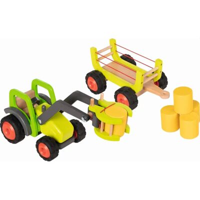 GOKI Wooden Toy Tractor with Hay Trailer - 55cm Farm Play GOKI Wooden Toy Tractor with Hay Trailer - 55cm Farm Play