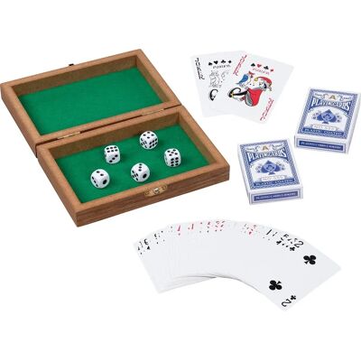 Goki Boîte à cartes en bois avec 5 dés et 2 jeux de 54 cartes - Publicité Goki Boîte à cartes en bois avec 5 dés et 2 jeux de 54 cartes - Publicité