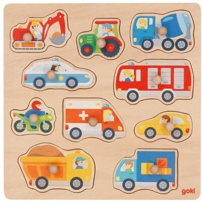 Goki Holzpuzzle Fahrzeuge - Pädagogisches Holzspielzeug für Kinder - 10 Teile Goki Holzpuzzle Fahrzeuge - Pädagogisches Holzspielzeug für Kinder - 10 Teile