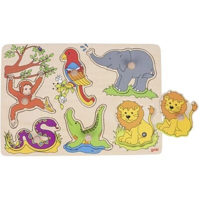 Goki 57862 Holzpuzzle mit Tiergeräuschen - 6 Teile für Zootiere Goki 57862 Holzpuzzle mit Tiergeräuschen - 6 Teile für Zootiere