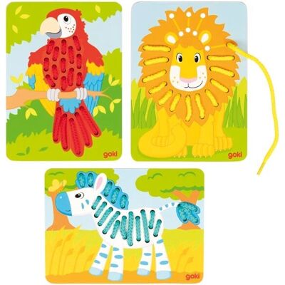 Goki Holz-Fädelspiel - Papagei, Löwe, Zebra - Puzzle Spiel Goki Holz-Fädelspiel - Papagei, Löwe, Zebra - Puzzle Spiel