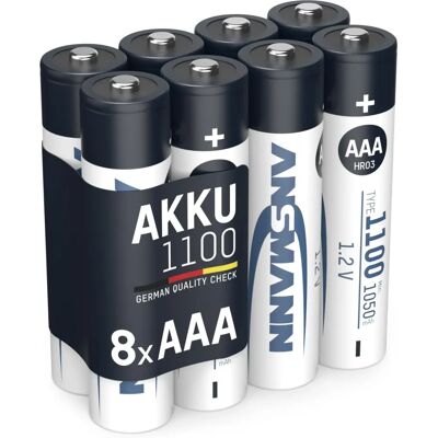 Baterias AAA Recarregáveis Ansmann 1100mAh - Alta Capacidade, Carregamento Rápido Baterias AAA Recarregáveis Ansmann 1100mAh - Alta Capacidade, Carregamento Rápido