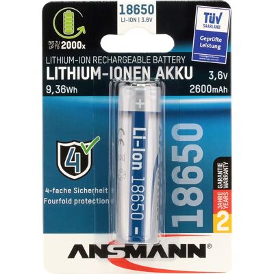 Ansmann 18650 Rechargeable Lithium-Ion Battery - 2600mAh - Silvery - Rechargeable Battery Ansmann 18650 Rechargeable Lithium-Ion Battery - 2600mAh - Silvery - Rechargeable Battery
