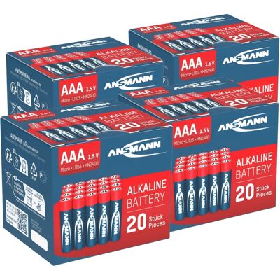 Ansmann 80x AAA LR03 1.5V Alkaline Batteries - Longlife, Pack of 80 Ansmann 80x AAA LR03 1.5V Alkaline Batteries - Longlife, Pack of 80